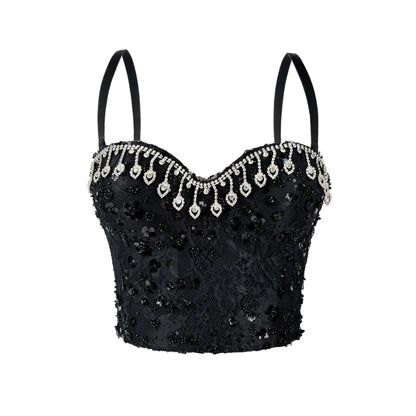 Rhinestone Tassel Boning Corset Corset Party Sequ Camisole Slim Fit Slim Sexy Boning Corset Tube Top