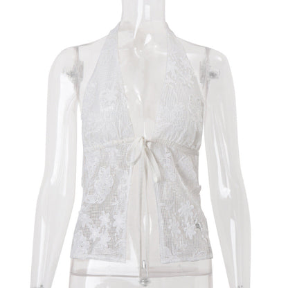 Summer Women Bohemian Vacation Lace Strap Halter Spaghetti Straps Vest