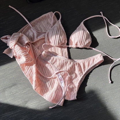 Swimsuit Three Piece Backless Drawstring Banded Bikini Bikini Three Piece Swimsuit
