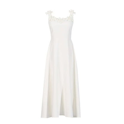 Fall Elegant Elegant Sweet Heavy Industry Three Dimensional Floral Long Patchwork Strap Dress for Women