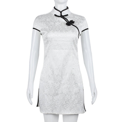 Summer Sexy High Waist Slimming Tight Improved Frog Buckle Dress Split Retro Cheongsam