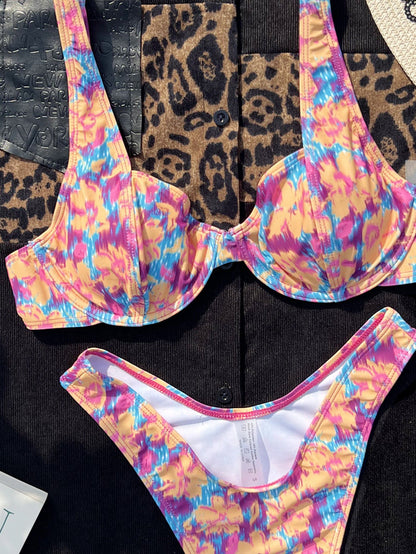 Split Swimsuit Color Printed Steel Bracket Sexy Bikini Swimsuit Bikini