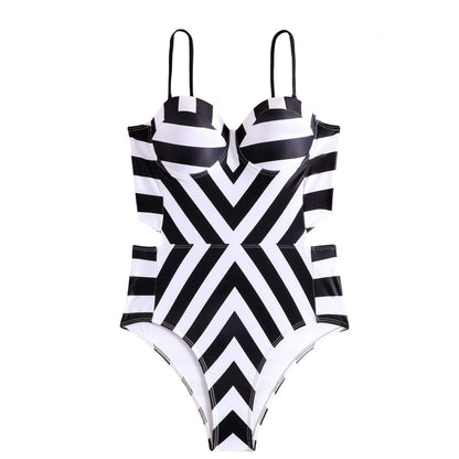 Bikini Swimsuit Geometric Abstract Printed Steel Bracket Push up Swimsuit