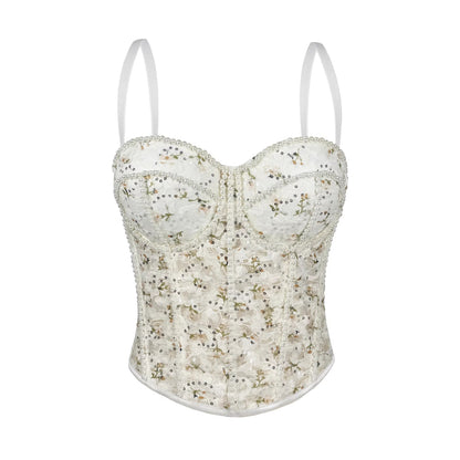 Pearl Mesh Boning Corset Corset Transparent Sexy Lace Tube Tops Strap Sexy Drawstring Slim Fit Boning Corset Top