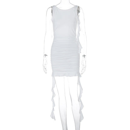 Women Clothing Summer Autumn Sexy Backless Slim Fit Pleated Dress