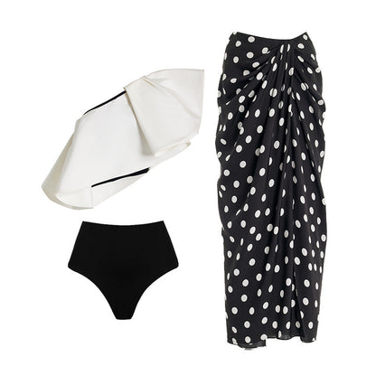 Simple Special Interest Split Swimsuit Women Polka Dot Skirt High Waist Bikini