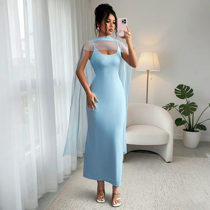 Women Clothing Summer Free Silk Scarf Cami Dress Elegant Slim Sheath Dress