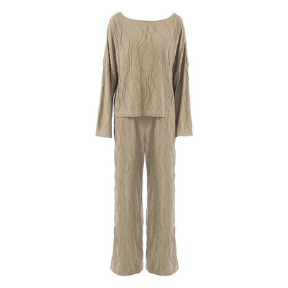 Autumn Loose Casual Striped Knitted Pajamas Women Long Sleeved Trousers Can Be Outerwear Homewear