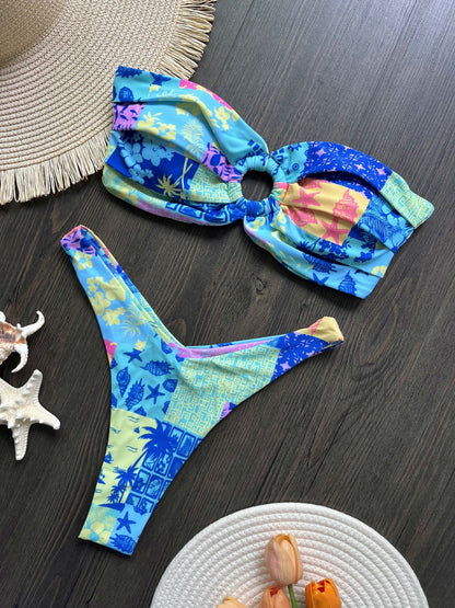 Bikini Printed Sexy Backless Split Swimsuit Bikini