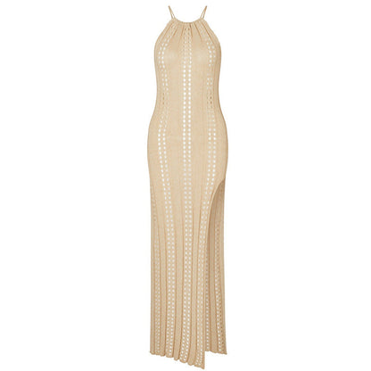Suspender Beach Dress Women Solid Color Sleeveless Knitted Hollow Out Cutout Out Swimsuit Vacation Beach Dress Women Crochet hook