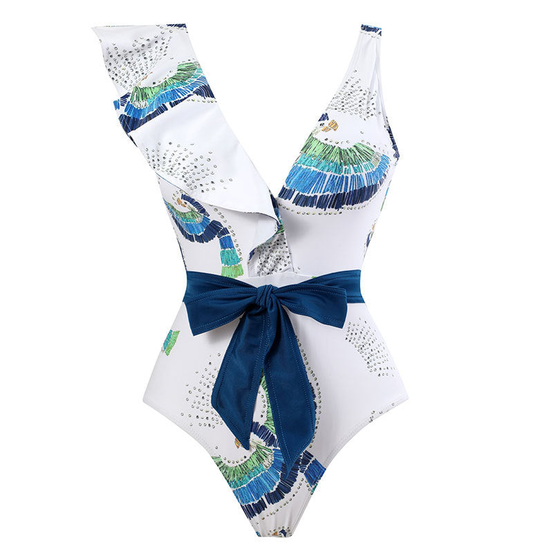Sexy Swimsuit Women Vintage Ruffled Swimsuit Bikini Chiffon Beach Skirt Set