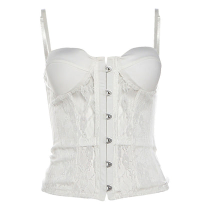 Autumn Winter Women Sexy Lace Stitching See through Slim Fit Figure Flattering Camisole