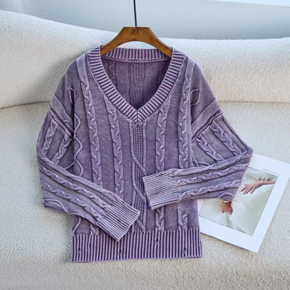 Autumn Winter V neck Twisted Sweater Casual Women Outerwear Top Sweater