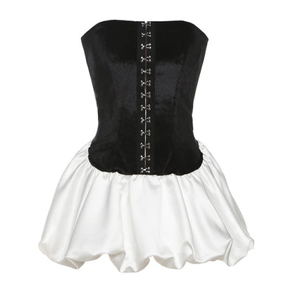 Spring Women Clothing Graceful Fashionable Contrast Color Breasted Sexy Backless Tube Top Dress Women