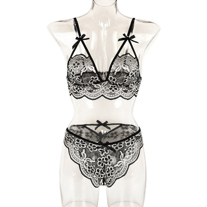 Sexy Two Piece Set Autumn Lace Splicing Tape Bow Sexy Lingerie Set