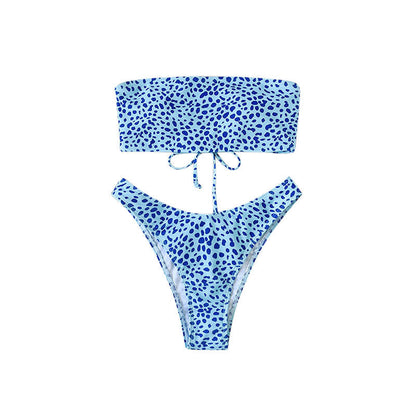 Tube Top High Waist Swimsuit Backless High Waist Floral Bikini Beach Women Swimsuit Bikini