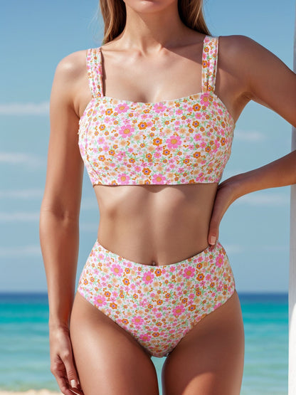 Bikini Small Floral High Waist Sexy Bikini Split Swimsuit Swimwear Women