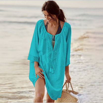 Lace Beach Cover up Sexy Deep V Plunge Vacation Sun Protection Shirt Beach Cover Up