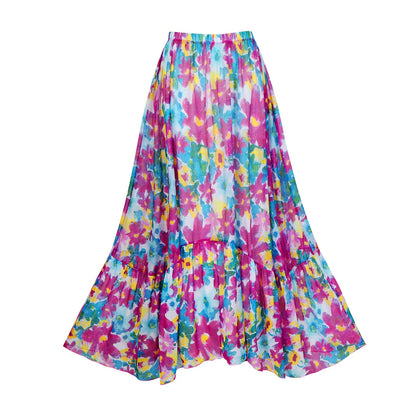 Siamese Conservative Swimsuit Printing Hollow Out Cutout Mesh Wrap Skirt Set Swimsuit