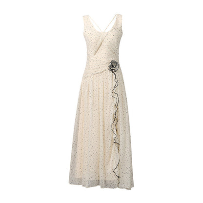 Sweet Milk Apricot round Neck Sleeveless Polka Dot Brace Maxi Dress Summer Women Clothes Dress