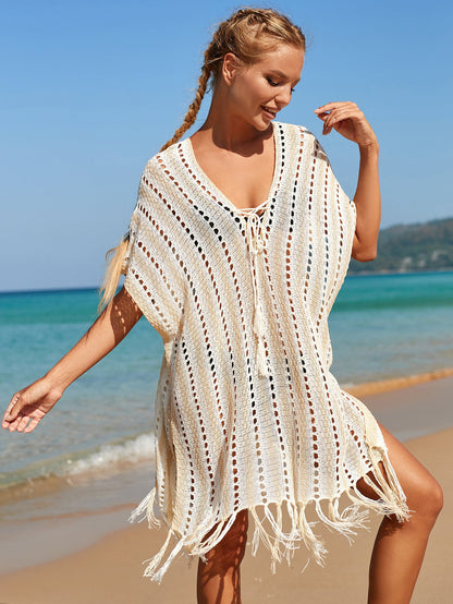 Knitted Hollow-out Headwear Blouse Holiday Casual Beach Bikini Cover 3 Colors