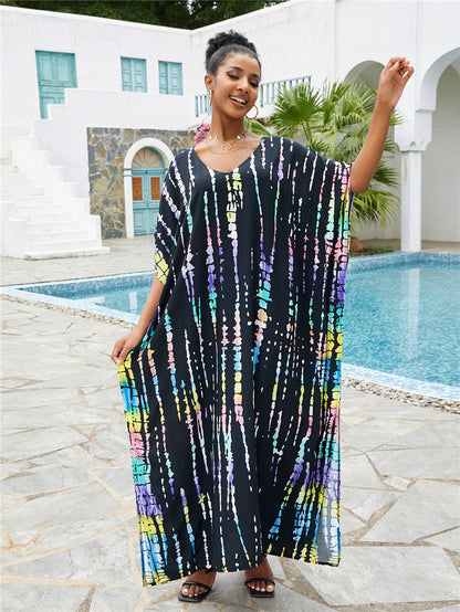 Printed Beach Blouse Loose Robe Vacation Sun Protection Shirt Swimsuit Blouse