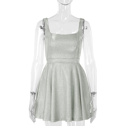 Sling Thin Glittering Waist Dress Dress Women Graceful Fashionable Short Dress