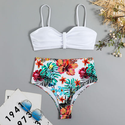 Swimsuit Women Split Bikini Retro Sexy Solid Color Printing Bikini Wear