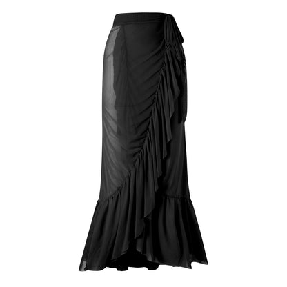 One Piece Swimsuit Women Solid Color Sexy Two Piece Set Swimsuit Tulle Skirt