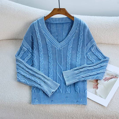 Autumn Winter V neck Twisted Sweater Casual Women Outerwear Top Sweater