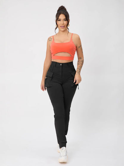 Multi Color Camisole Sports Slim Fitting Hollow Out Cutout Adjustable Buckle Top for Women