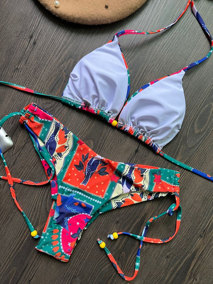 Knot Split Swimsuit Digital Printed Sexy Bikini Women Swimsuit