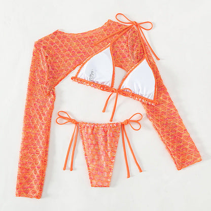 Swimwear Long Sleeve Mesh Coat Ladies Three Piece Set Swimsuit Summer Women