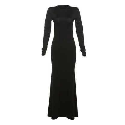 Autumn Women Clothing Fashionable Elegant Sexy Backless Slimming Sheath Long Sleeve Dress Evening Dress