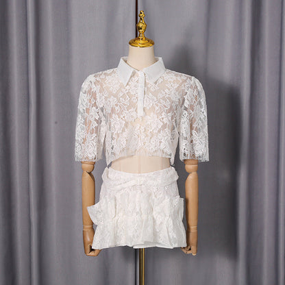 Women Autumn High Grade Waist Slimming Collared Elegant Two Piece Set
