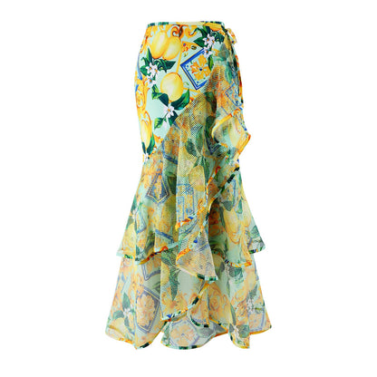 Siamese Conservative Flying Edge Covering Belly Thin Sexy Skirt Swimsuit Women Wrap Skirt Set