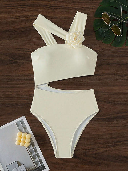One Piece Swimsuit Sexy Waist Leaking Hollow Out Cutout out Three Dimensional Floral Beachwear Senior Bikini Ladies