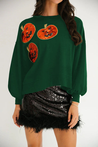 Autumn Winter Women Halloween Pumpkin Sequined Sweater Loose Casual Top Women