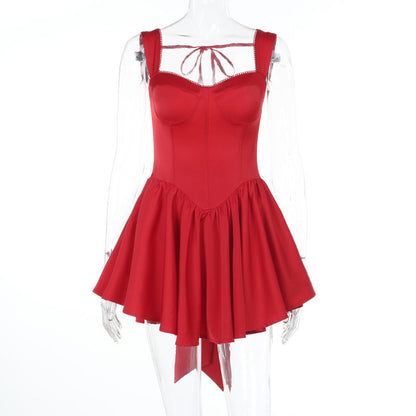 Spring Socialite Elegant Sexy Jacquard a Swing Backless Bow Dress Women