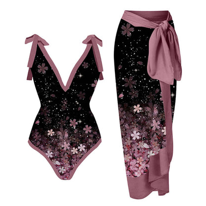 Women Sexy Siamese Conservative Cover Belly Thin Swimsuit Spring Bathing Suit Women Chiffon Beach Dress