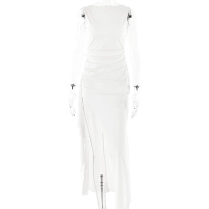 Spring Summer Backless round Neck Sleeveless High Slit Dress Women Sexy Slim Fit Maxi Dress