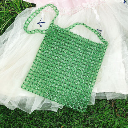 Transparent Square Beaded Bag Acrylic Hand Woven Bag Casual Hand Carrying Shoulder Bag Women