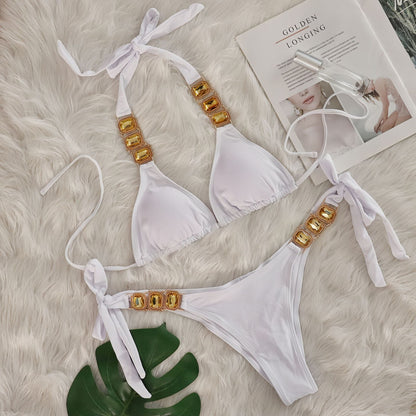 Crystal Diamond Bikini Sexy Women Split Bandage Swimsuit Beach Vacation Swimsuit