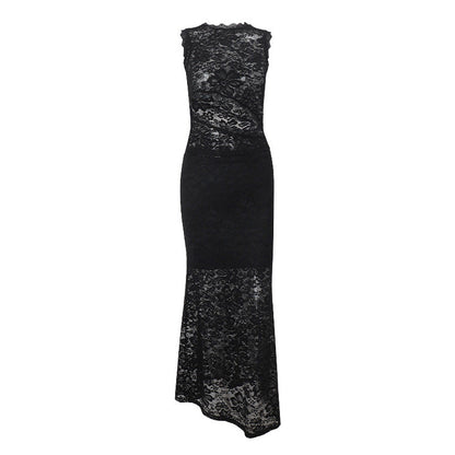 Women Clothing Summer Sexy Lace Hollow Out Cutout Top See through Hip Skirt Set Women
