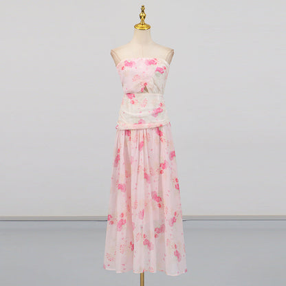 Vacation Sexy Fairy Wrapped Chest Silk Elegant Floral Maxi Dress Summer Beach Dress