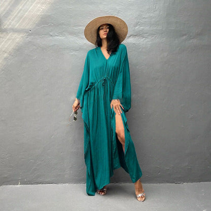 Rayon Loose Sexy Split Beach Cover Up Waist Pull Belt Vacation Skirt Bikini Cover