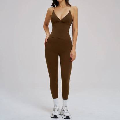 Brushed Sports Tight Back Running Sports Casual Suit Outdoor Riding Yoga Two Piece Sets