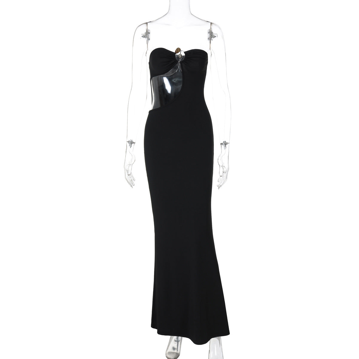 Summer Metal Decoration Stitching Hollow Out Cutout out Dress Sexy Slim Tube Top Dress Women
