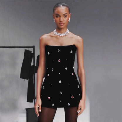 Exquisite Rhinestone Special Interest Design Tube Top Bandage Dress Party Gathering Tuxedo Dress