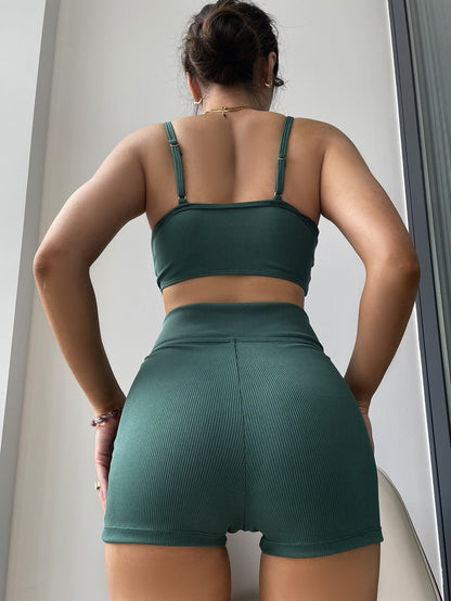 Thread Fabric Solid Color Split High Waist Bikini Boxer Swimsuit Women